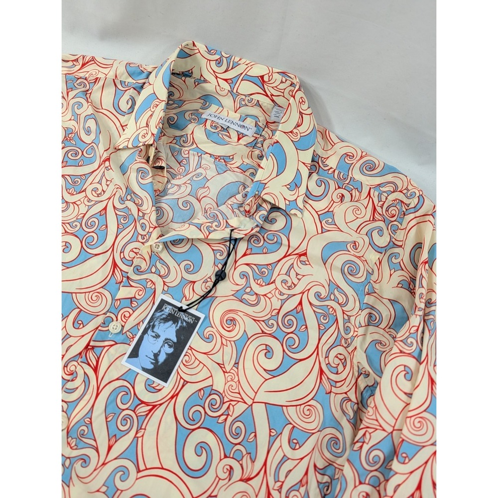John Lennon Men's XL Retro Groovy Print Long Sleeve Button-Up Shirt NWT